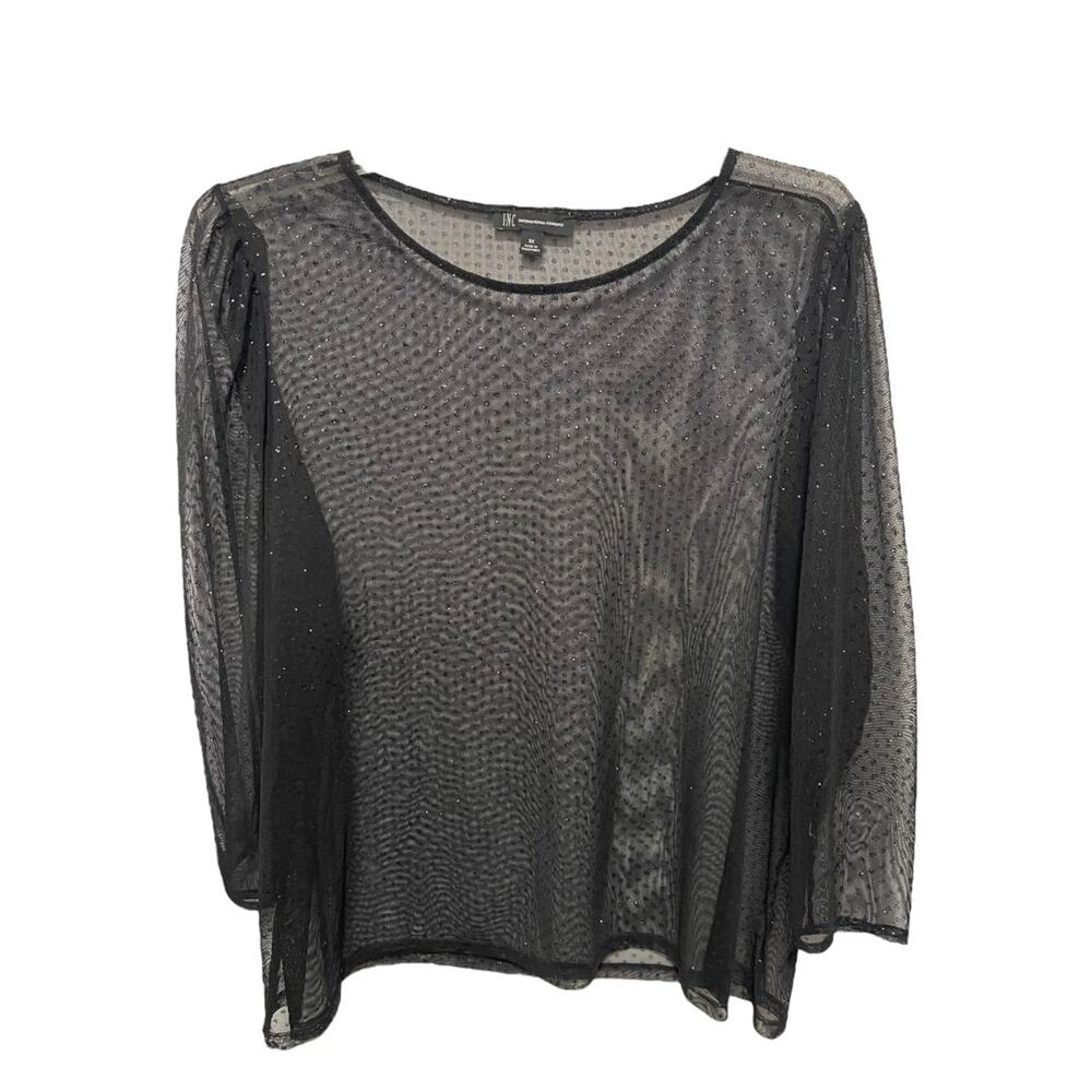 3X INC Womens Shirt Sheer Long Sleeve Glitter Shimmer Polka Dots